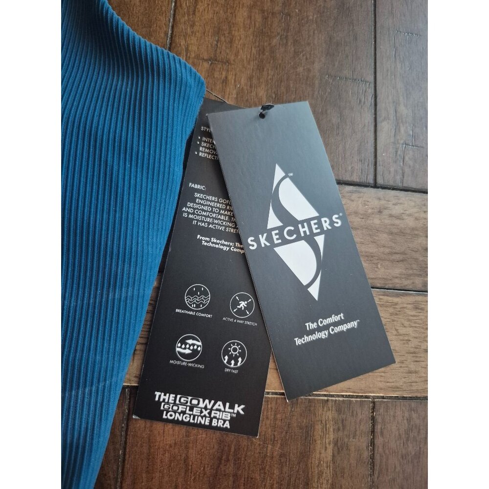 Skechers Blue Ribbed Longline Sports Bra M - Picture 6 of 6